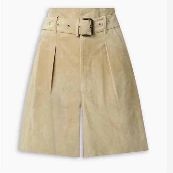 ISABEL MARANT Cililaz Belted Pleated Suede Shorts
